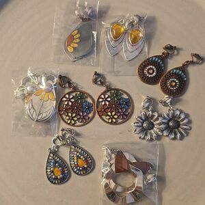 8 Floral Drop Clip On Earrings Set New